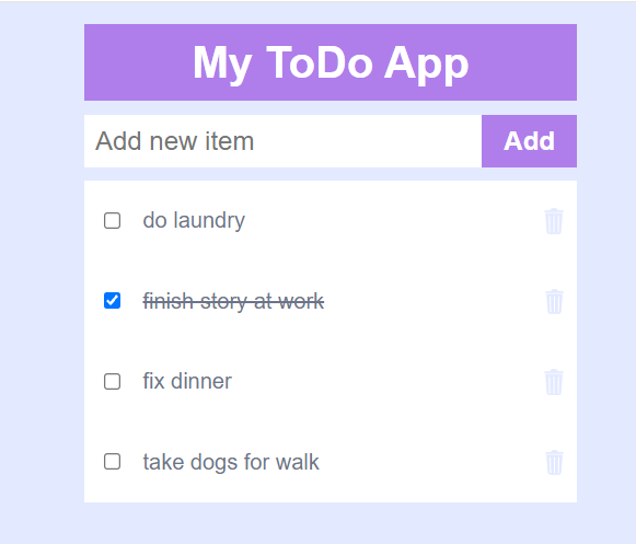 Screen shot of TODO app.